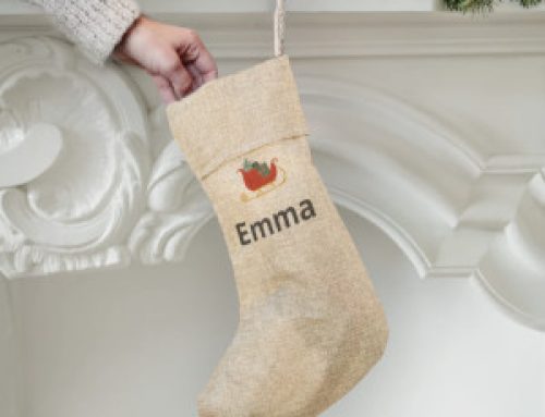 Julstrumpa med namn & bild – Jute
