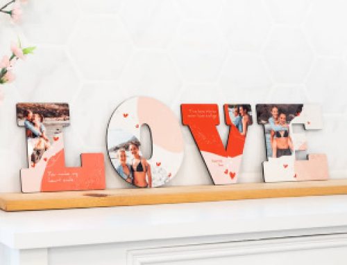 Bokstäver i trä med foto & text – Xmas eller Love