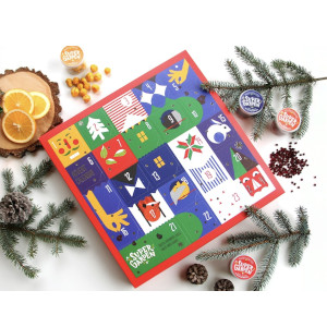 Adventskalender med bär frukter och grönsaker